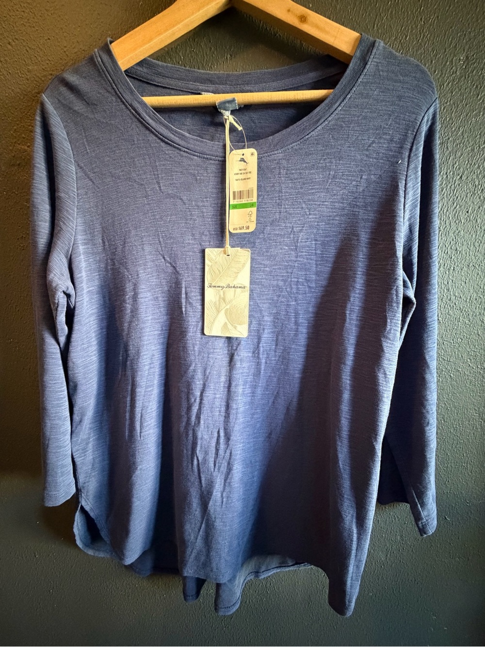 Tommy Bahama Women's Long Sleeve Scoop Neck Top - Blue Heather